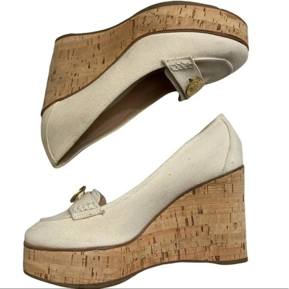 Chloe canvas platform heels penny loafers shoes